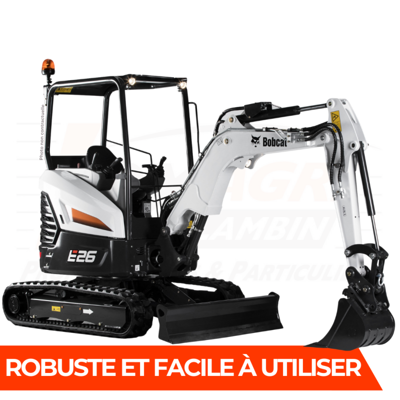 Mini-pelle E26, disponible en commande dans vos magasins Loxagri Lambin