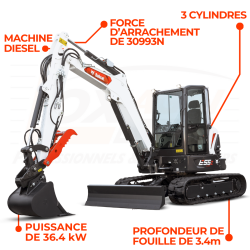 Mini-pelle E55z est commandable dans l'un de vos magasins loxagri lambin bobcat des hauts de france